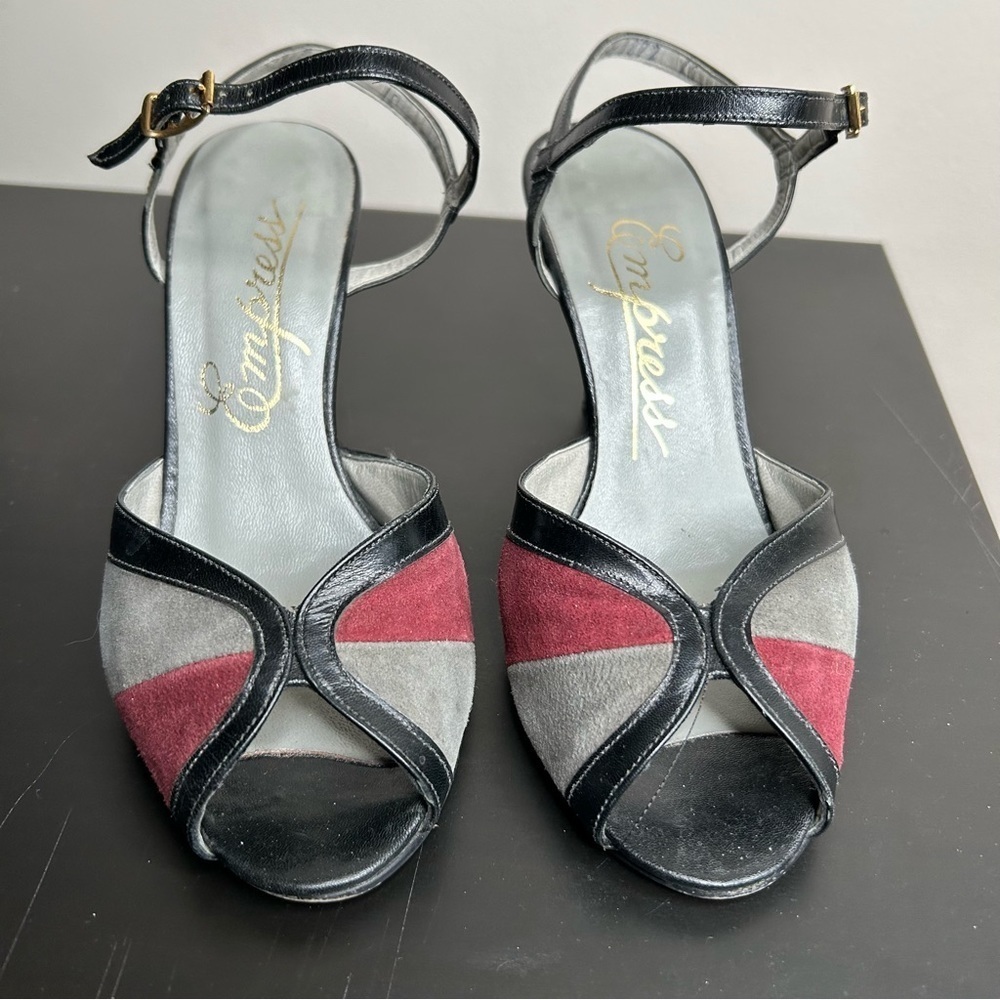 Empress Ballroom Style Peep Toe Heels Suede Red  and Grey Size 6.5